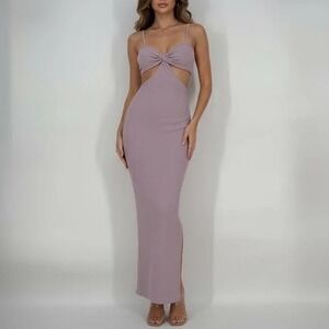 FORE Lilac Cutout Sleeveless Ribbed Knit Maxi Dress XS Bodycon‎ Summer